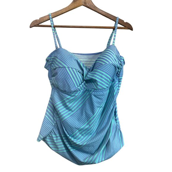 Striped Tankini Top Blue Green Swim Top Beach Vacation Resort Wear - Picture 1 of 5